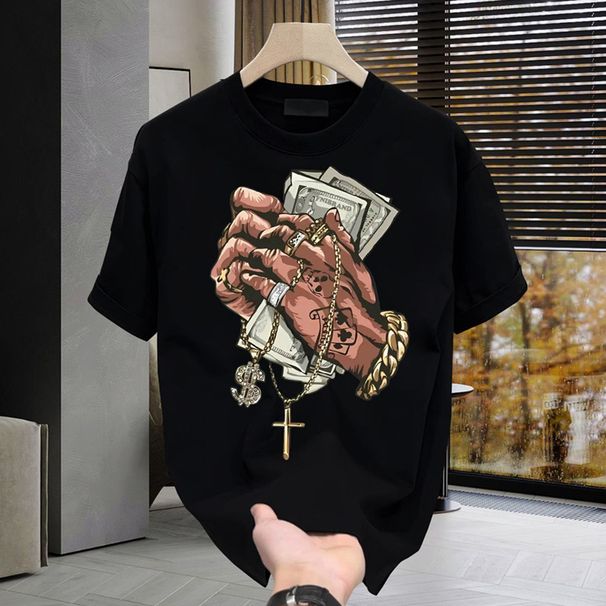 Men's Clothing new European and American men's hot selling trendy printed pure cotton round neck short sleeved T shirt_viptrois.com
