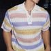 Men's Clothing Color Striped Hollow Short Sleeved Polo Shirt Men And Women Summer Beach Vacation T Shirt_viptrois.com