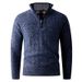 Men's Quarter-Zip Knit Sweater – Winter Thermal Pullover With Stand Collar & Textured Stitch (L-3XL, Slim Fit, Washed Finish, Grey/Deep Navy)_viptrois.com