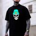 Gorro Verde Menta Camiseta Impresión Calavera De Doble Cara Diseñador Patrón Original Streetwear Casual Y2K Unisex_viptrois.com