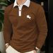 Men's Long Sleeve Polo Shirt – Stylish Printed & Embroidered Casual Top (Loose Fit, Machine Washable, 5 Sizes)_viptrois.com