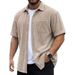 Men's Dark Gray Corduroy Shirt Short Sleeve Cardigan Top Retro Style Versatile Breathable Textured New_viptrois.com