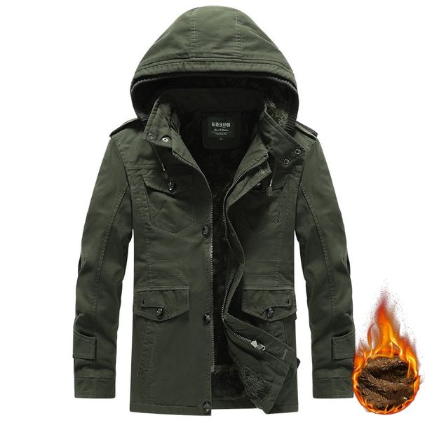 Men’s Winter Jacket – Thickened Fleece-Lined, 95% Cotton, Oversized Hooded Parka (Khaki/Green/Black, M-6XL, Breathable & Multi-Pocket)_viptrois.com