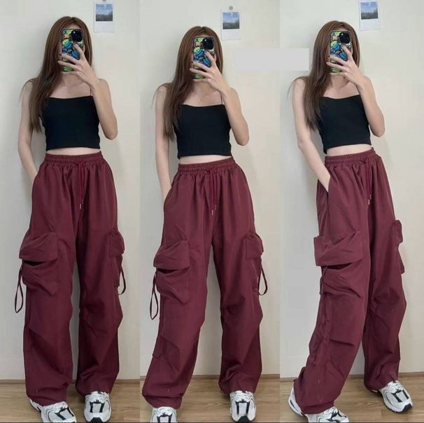 Women's Vintage Cargo Pants – High Waist Wide Leg Oversized Trousers With Drop Hem (Blue/Pink/Yellow/Black, S-5XL)_viptrois.com