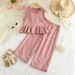 Girls' Lace Trim Set – Sleeveless Top & Wide-Leg Pants (Color Block Plaid Summer Outfit)_viptrois.com