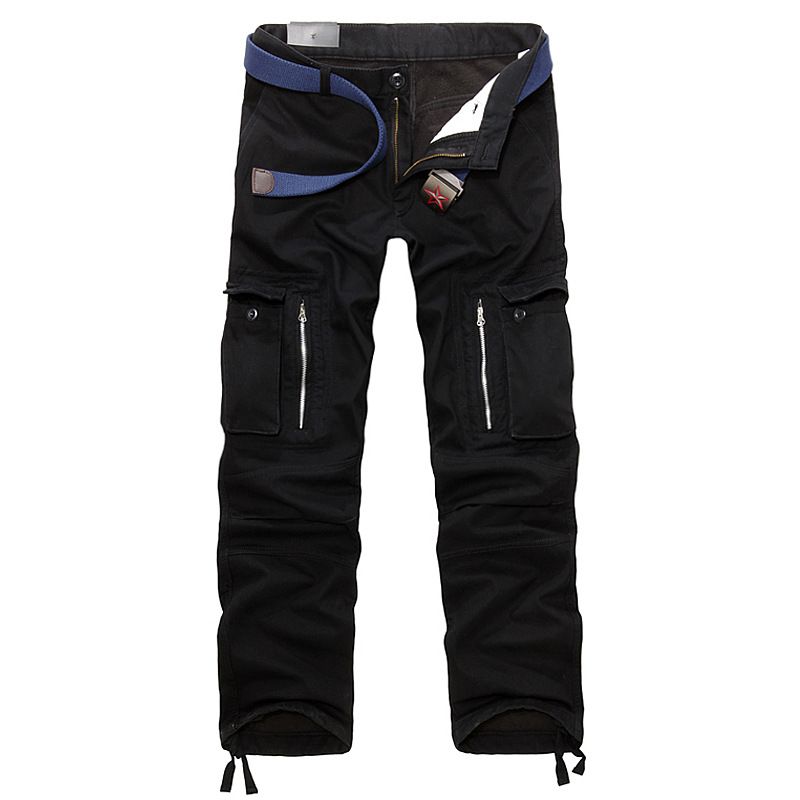 Men's Clothing Winter Foreign Trade Multi Pocket Men's Outdoor Plus Velvet Thickened Loose Large Size Workwear Trousers Outer Men's Trousers_viptrois.com