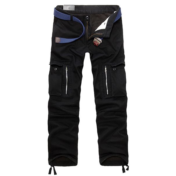 Men's Clothing Winter Foreign Trade Multi Pocket Men's Outdoor Plus Velvet Thickened Loose Large Size Workwear Trousers Outer Men's Trousers_viptrois.com