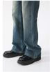 Men's NB-Inspired Straight Flare Jeans, Medium Blue Vintage Washed Denim Trousers, NB Style For Urban, Weekend & Smart Casual Outings_viptrois.com