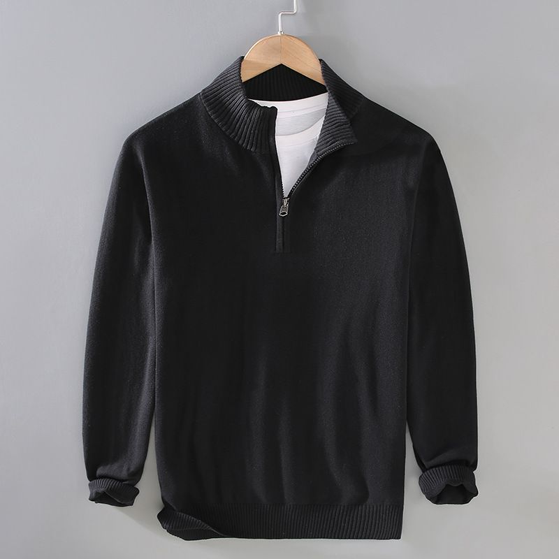 Men's Slim Fit Zip High Neck Sweater - Breathable Cotton Blend Knit Pullover For Casual & Winter Wear (Multiple Colors & Extended Sizes)_viptrois.com