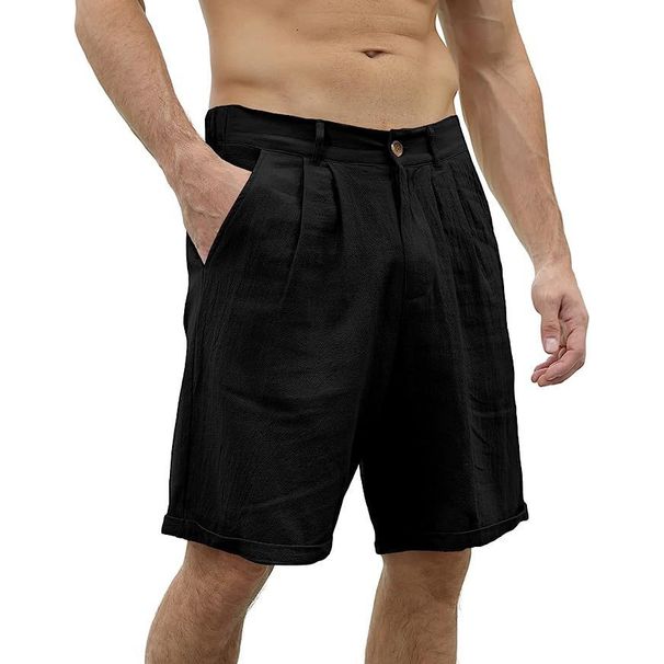 Men's Clothing Summer Cotton And Linen Shorts Beach Elastic Waist Basic Casual Shorts_viptrois.com