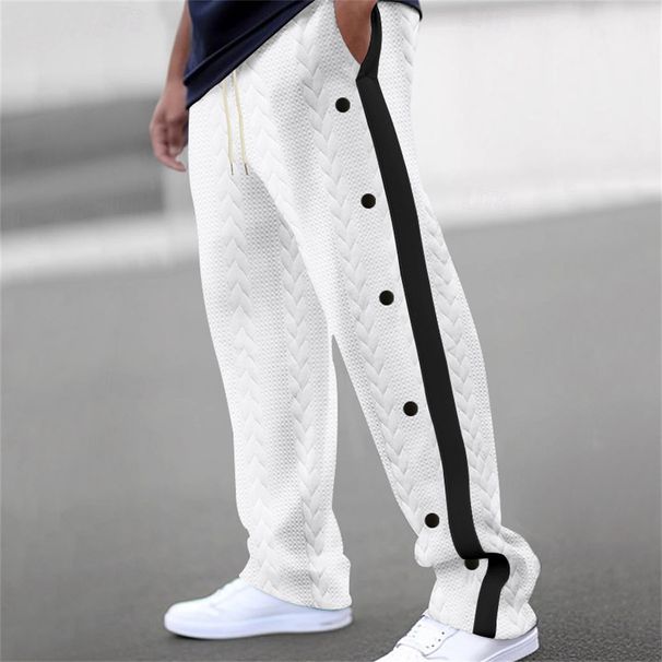 2027 Fashion Sweatpants Youth/Men Cotton Mid Waist Lace-Up Jacquard Splicing Casual Loose Sport Pants_viptrois.com