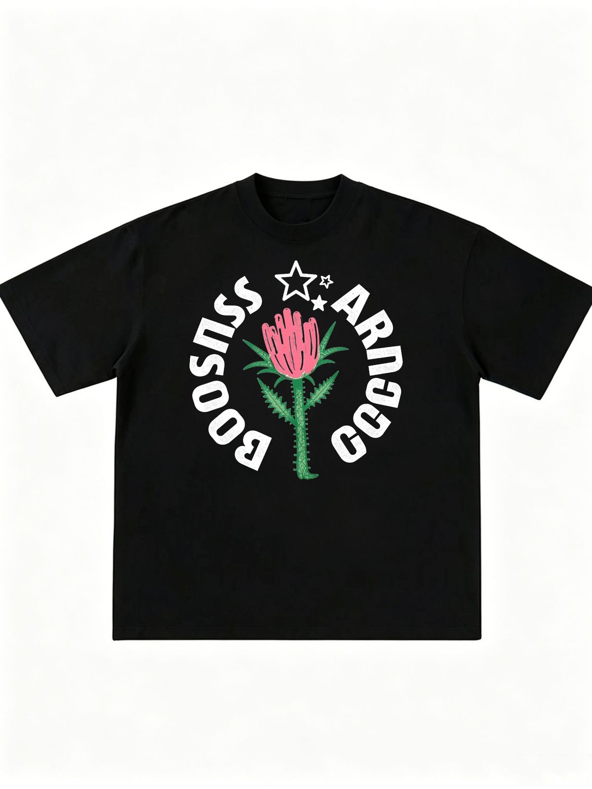 Vintage Thistle Flower Star Arc Letter Graphic Cotton T-Shirt Men's Casual Streetwear Tee_viptrois.com