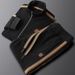 Men's Clothing Light luxury autumn and winter warm solid color leisure sports suit slim fit jacket men's straight striped two piece suit_viptrois.com