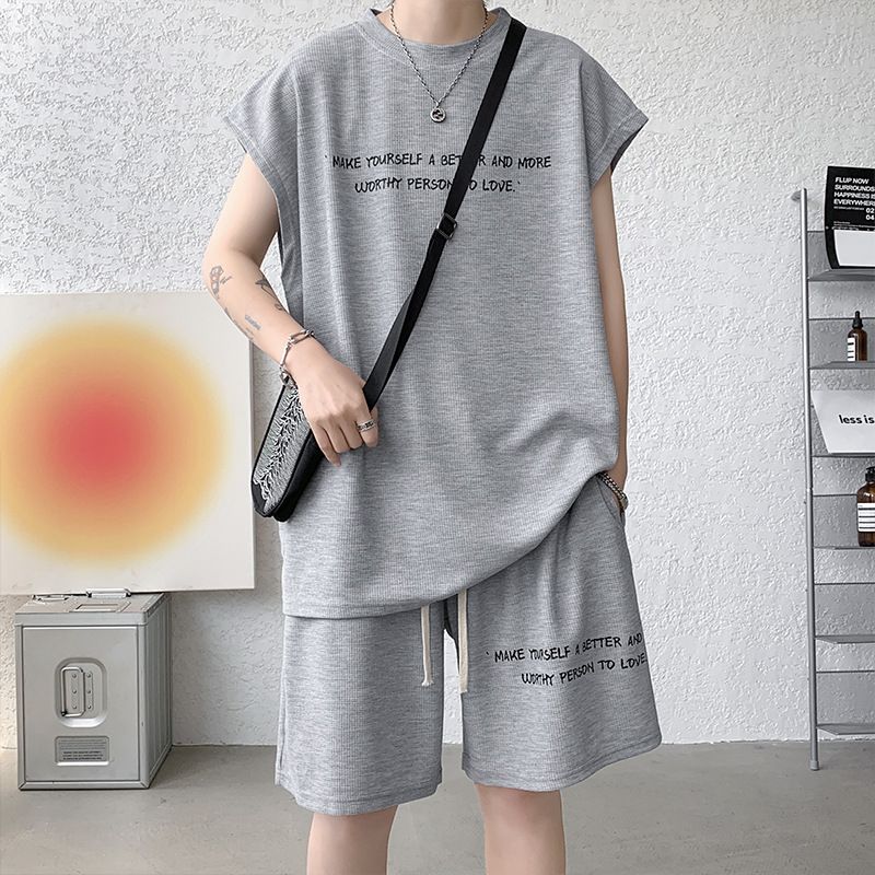 Men's Clothing Summer Ice Silk Suit Men's Sleeveless T Shirt Vest Large Size Casual Sports Quick Drying Shorts Two Piece Suit_viptrois.com