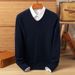 Men's Winter Fine-Knit V-Neck Sweater - Thick Wool Blend Pullover For Cold Weather (Classic Solid Color)_viptrois.com