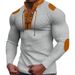 Unbeatable Quality Autumn New Men's Waffle Color Blocked V-neck Top With Tie, Casual Long Sleeved Base T-shirt_viptrois.com