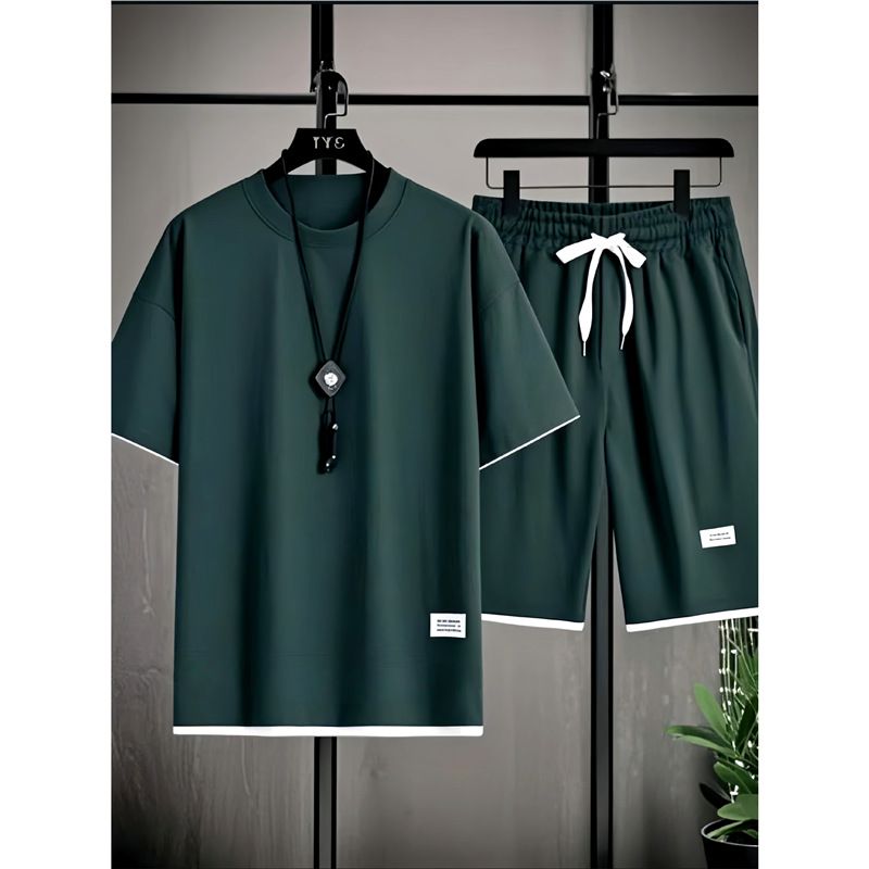 Men's Clothing Waffle Casual Suit Summer Short Sleeved Youth Shorts Sports Men's T Shirt Set Large Size Men's Clothing Matching_viptrois.com