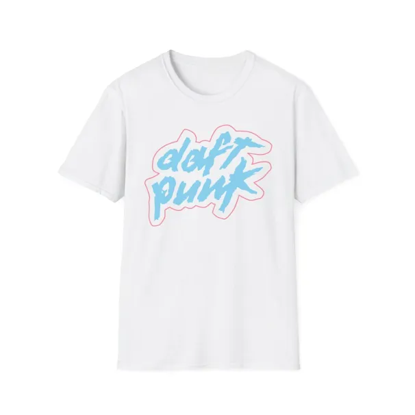 Daft Punk Logo White Black Tee Shirt Blue Pink Logo Retro TShirt T-Shirt Mens Womens Tees Top_viptrois.com