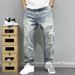 2025 High Street Ink Splashed Hole Jeans Men's Thin Washed Personality Loose Beggar Pants Handsome Straight Pants_viptrois.com