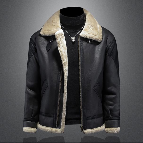Men's Winter Biker Jacket - Faux Leather & Fleece Lined Windproof Coat With Zipper Closure (Black, Sizes M-5XL)_viptrois.com