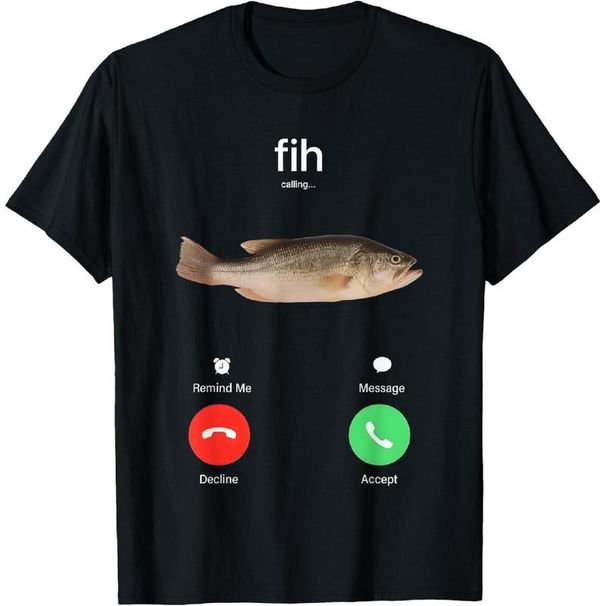 Camisetas Algodón Con Estampado Gráfico Fih Recordarme Mensaje Rechazar Aceptar Llamada Telefónica Camiseta Pescado_viptrois.com