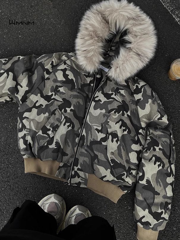 2026 Large Fur Collar Camouflage For Men Winter Thickened High Street Bomber American Style Flight Padded Jacket_viptrois.com
