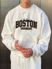 Men's Long Sleeved Round Neck Black T-shirt Top Loose Casual SweatshirtHerren BOSTON Print Sweatshirt_viptrois.com