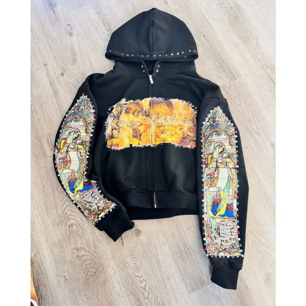 Unisex Streetwear Hoodie With Sacred Print - Oversized Zip-Up Sweatshirt For Men & Women_viptrois.com