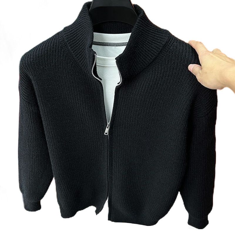 Oversized Zip-Up Knit Cardigan – Unisex Summer Pullover With Stretch Fit (Black/Gray, EU S-2XL)_viptrois.com