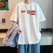 American Letter Printed Short Sleeved T-shirt For Men's Summer 2025 New High Street Loose Casual Half Sleeve_viptrois.com
