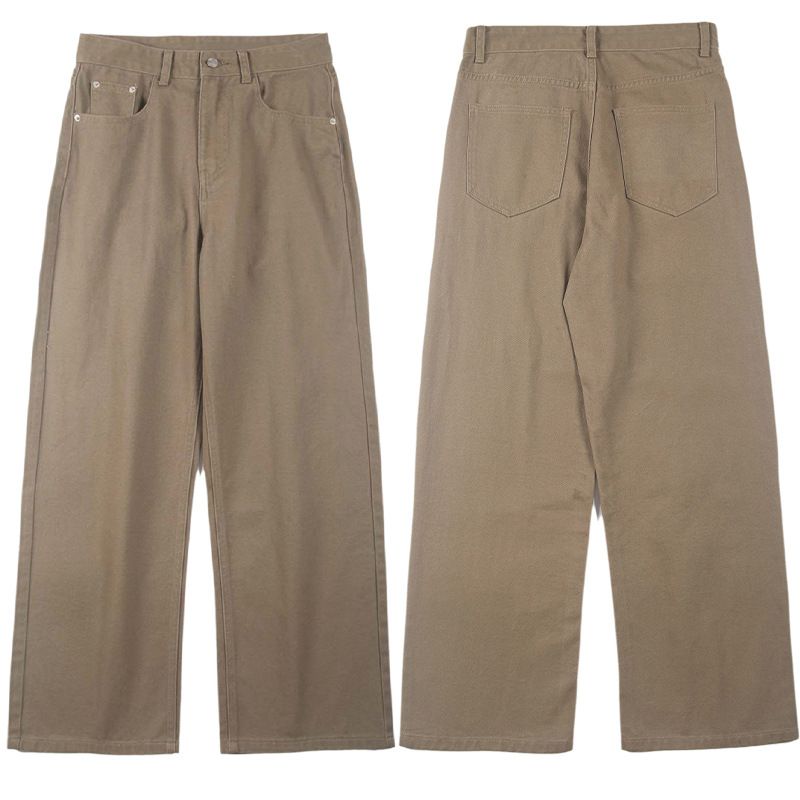 Men's Clothing Wearautumn New Minimalist Brown Jeans Men's Trendy All Match Loose Straight Wide Leg Pants_viptrois.com