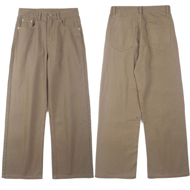 Men's Clothing Wearautumn New Minimalist Brown Jeans Men's Trendy All Match Loose Straight Wide Leg Pants_viptrois.com