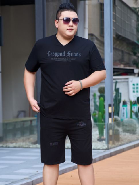 Men's Clothing plus size short-sleeved casual sports suit extra large shorts sweatpants two-piece suit thin fat people_viptrois.com