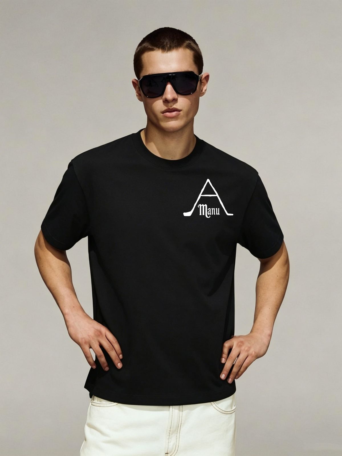 Minimal Varsity Style Oversized Handwritten Logo Printed T-Shirt Men's Trendy Short Sleeve Top_viptrois.com