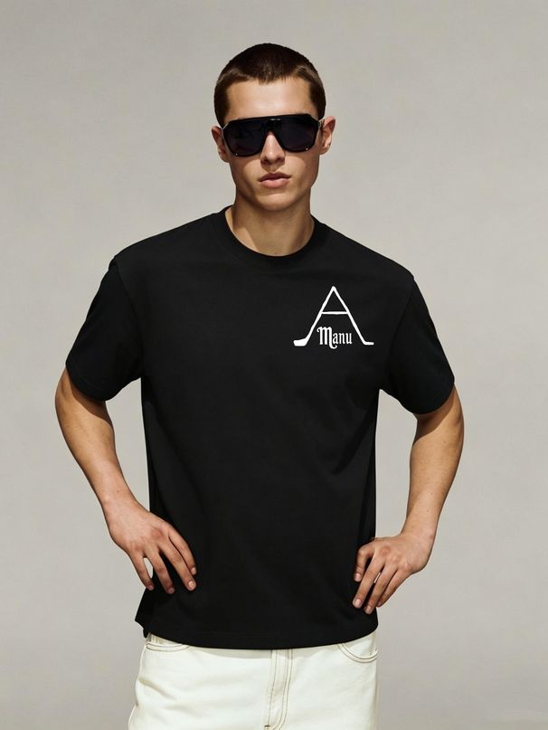 Minimal Varsity Style Oversized Handwritten Logo Printed T-Shirt Men's Trendy Short Sleeve Top_viptrois.com