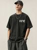 230g Washed Men Casual Tee KONE Abstract Curved Font Print Short Sleeve Loose Daily Streetwear T-Shirt_viptrois.com
