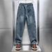 American Casual Jeans Men's Trendy High Street Loose Straight Youth Striped Patchwork Wide Leg Pants_viptrois.com