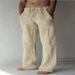 Men's Clothing Men's European And American Independent Station New Solid Color Cotton And Linen Loose Casual Drawstring Multi Pocket Trousers_viptrois.com