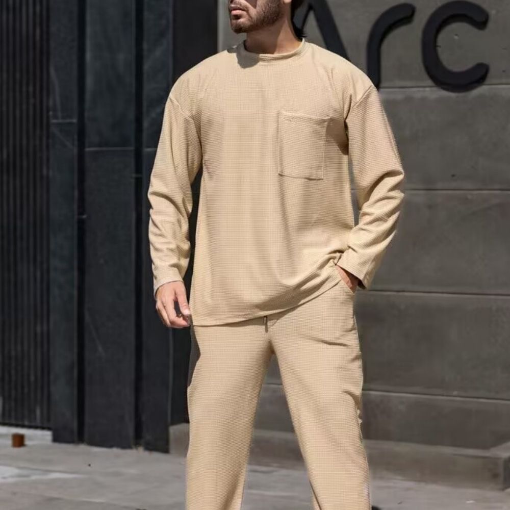 Men's Clothing Long Sleeve Round Neck T-Shirt - Breathable Loose Fit Casual Top With Pocket Detail For Spring/Autumn Daily Wear & Light Sports_viptrois.com