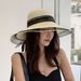 Women Straw See-through Bow-knot Decor Mesh Patchwork Bandage Large Brim Anti-UV Sun Protection Elegant Vacation Lady_viptrois.com