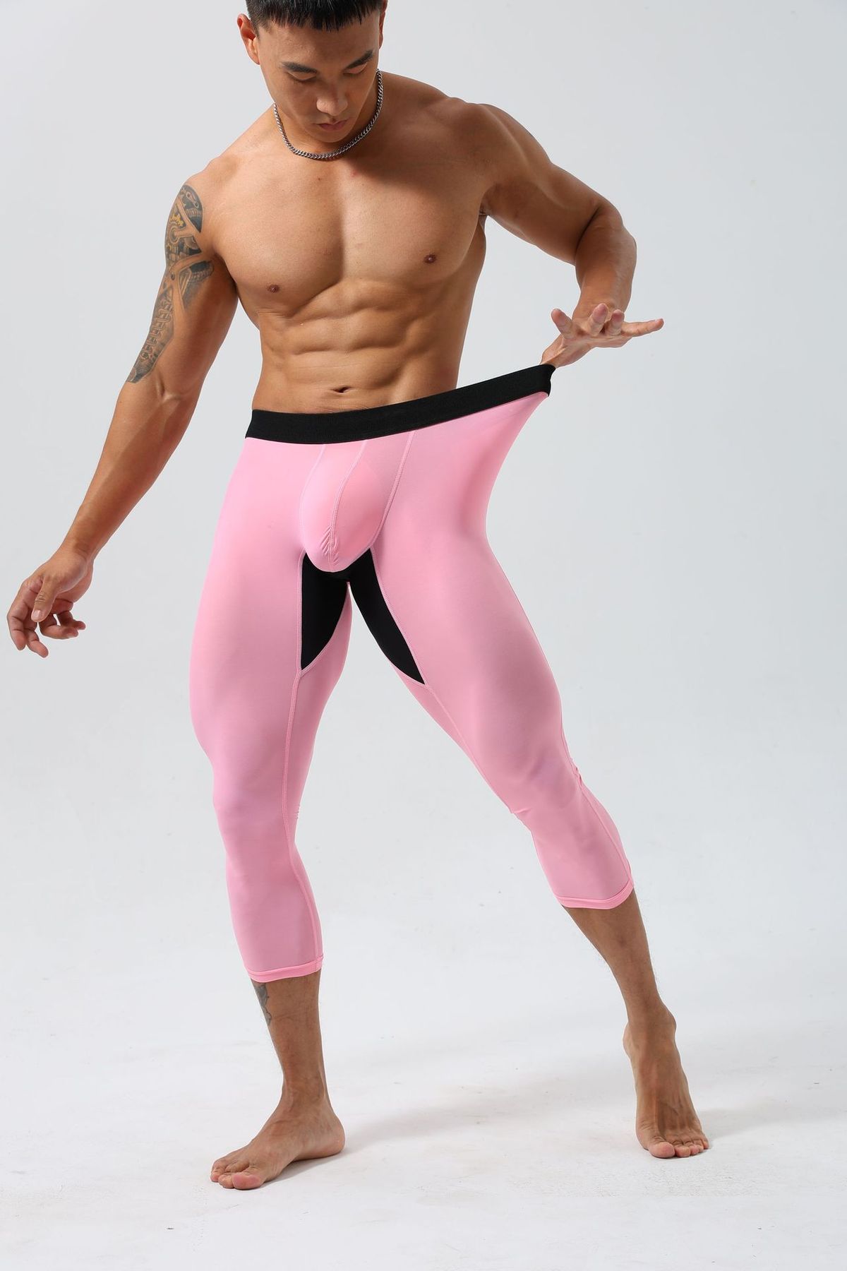 Men's Clothing Fitness Sports Pants Tights Three Quarter Pants High Elastic Nylon Fitness Pants_viptrois.com