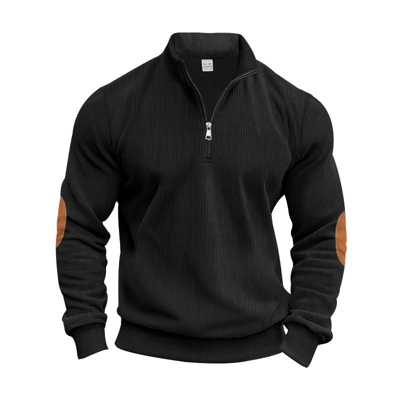 Men's Clothing Autumn And Winter New Solid Color Men's Half Zip Corduroy Casual Stand Up Collar Long Sleeved Sweatshirt Men_viptrois.com
