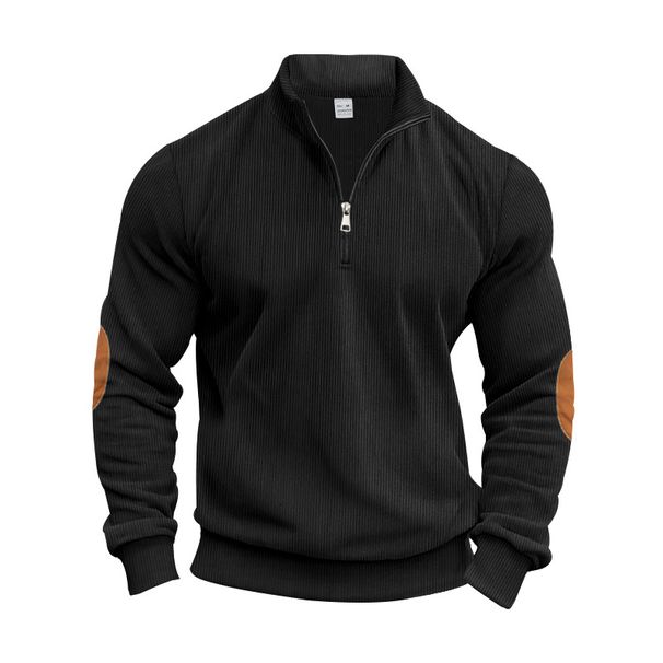 Men's Clothing Autumn And Winter New Solid Color Men's Half Zip Corduroy Casual Stand Up Collar Long Sleeved Sweatshirt Men_viptrois.com