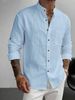 2026 American-style Men's Hawaiian-style Stand-up Collar Breathable Linen Henry Collar Casual Long-sleeved Shirt_viptrois.com