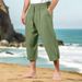 Men's Cotton Linen Pants Summer Casual Beach Trousers With Drawstring Waist Elastic Comfortable Breathable Straight Leg Lounge Pants_viptrois.com