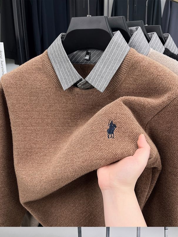 2025 Autumn/Winter New Thick Warm Bottom Youth Sweater Fake Two Casual Sweaters_viptrois.com