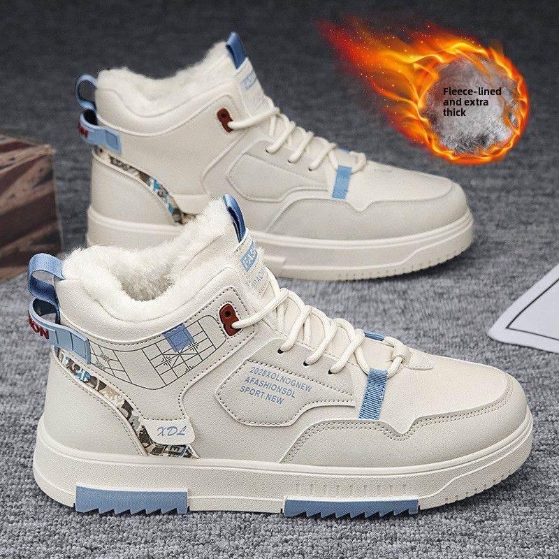 Winter Fleece Lined Warm Thickened 2024 New High-top Sneakers Men's Northeast Cotton Shoes Martin Snow Boots_viptrois.com