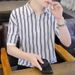 Half Zipper Short Sleeve Men's Summer Thin Striped Contrast Color Casual Lapel Polo Shirt Trendy Brand Summer Half Sleeve T-Shirt_viptrois.com