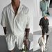 Men's Clothing Casual Lapel Pocket Design Loose Short Sleeve Shirt Half Shorts Men's Two piece Suit_viptrois.com
