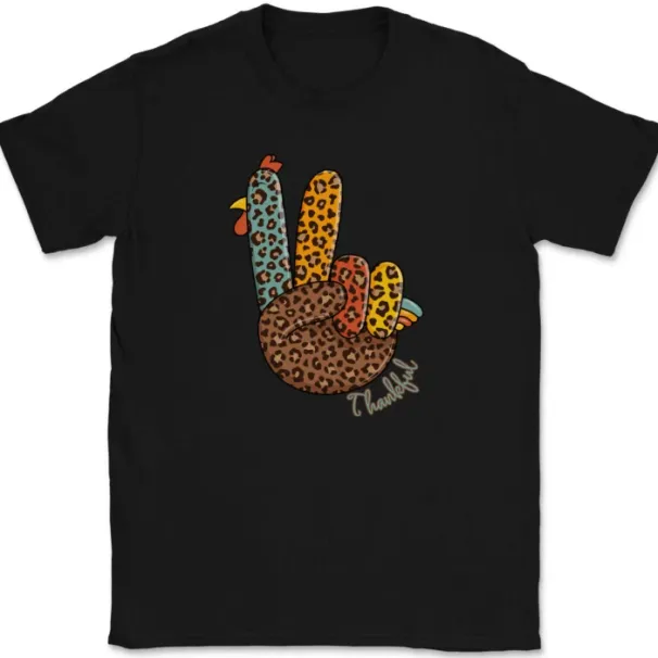 Leopard Turkey Hand Thanksgiving T-Shirt Mens Womens Tees Top Funny Holiday Peace Humor Gift Tee_viptrois.com